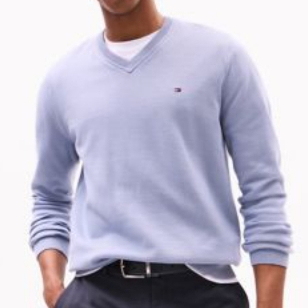 TOMMY HILFIGER gray blue v neck cotton knit sweater xxl